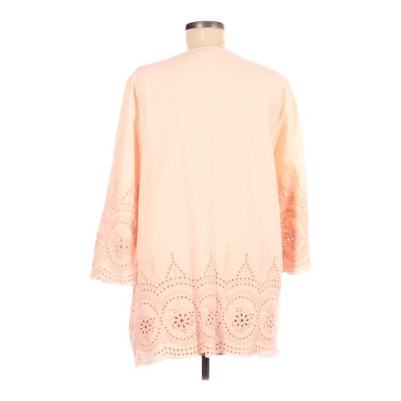 Rose & Rhyme Linen Embroidered Eyelet Tunic Top Size L Boho Keyhole Tie Neck - Picture 2 of 8